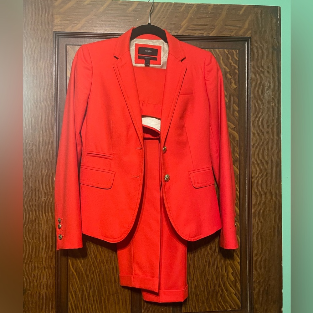 J Crew red wool suit size 0 - Schoolboy blazer and Cafe Capri pants